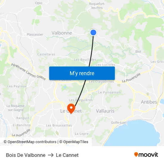 Bois De Valbonne to Le Cannet map