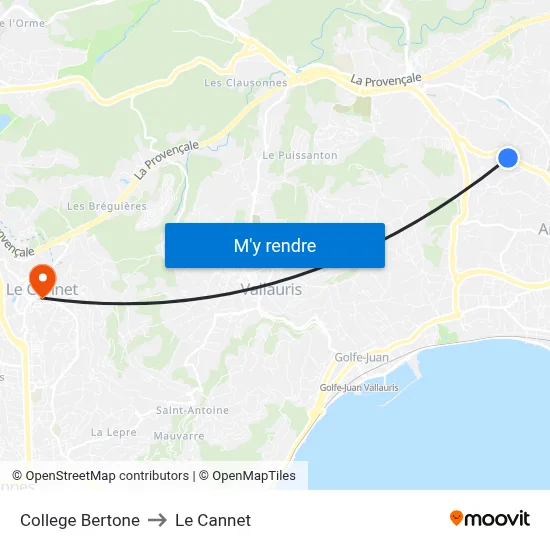 College Pierre Bertone to Le Cannet map