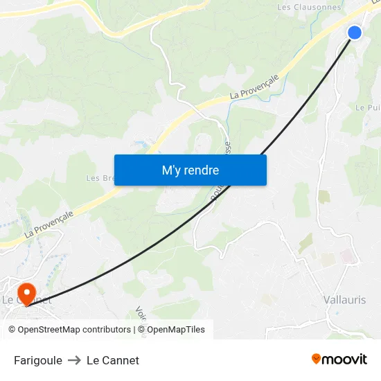 Farigoule to Le Cannet map