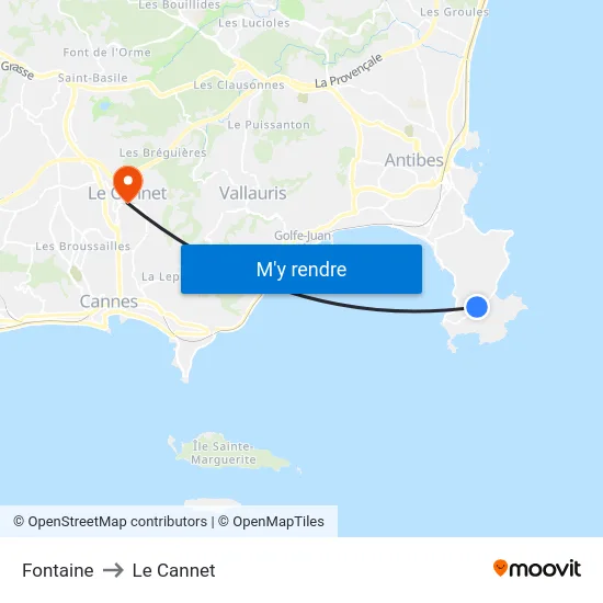 Fontaine to Le Cannet map