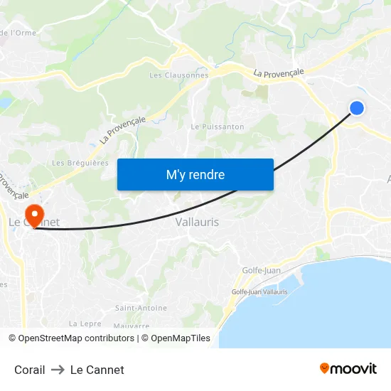 Corail to Le Cannet map
