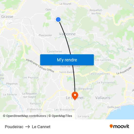 Poudeirac to Le Cannet map