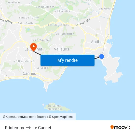 Printemps to Le Cannet map