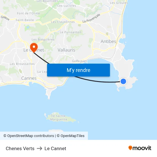 Chenes Verts to Le Cannet map