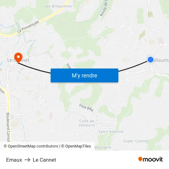 Emaux to Le Cannet map
