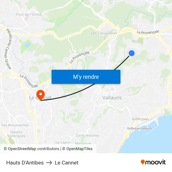 Hauts D'Antibes to Le Cannet map