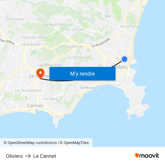 Oliviers to Le Cannet map