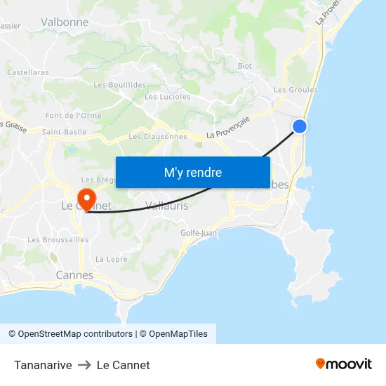 Tananarive to Le Cannet map