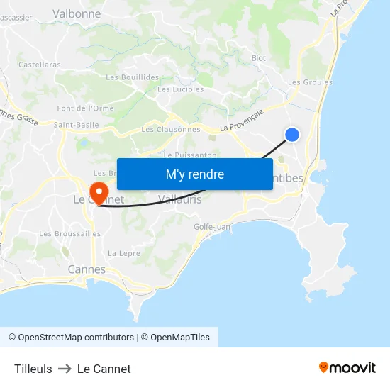Tilleuls to Le Cannet map