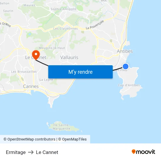 Ermitage to Le Cannet map