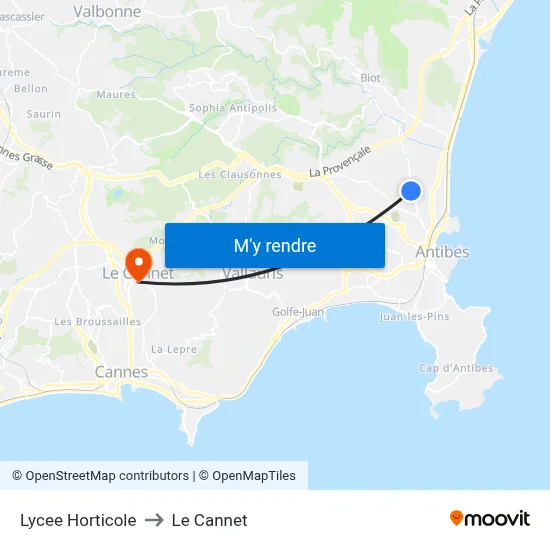 Lycee Horticole to Le Cannet map
