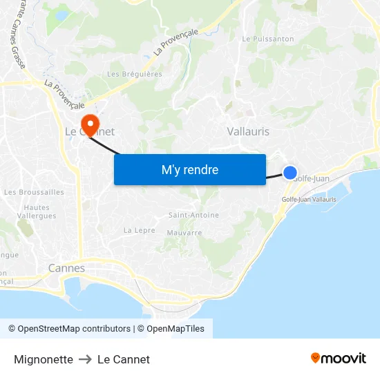 Mignonette to Le Cannet map