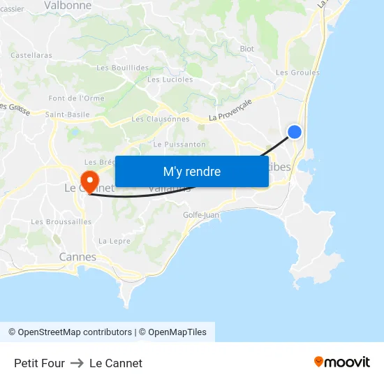 Petit Four to Le Cannet map