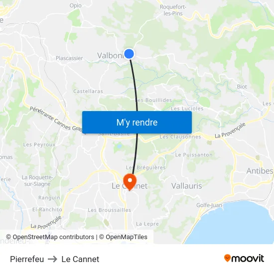Pierrefeu to Le Cannet map