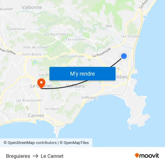 Breguieres to Le Cannet map