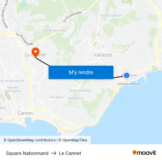 Square Nabonnand to Le Cannet map