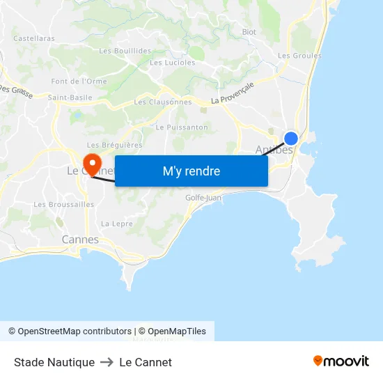 Stade Nautique to Le Cannet map