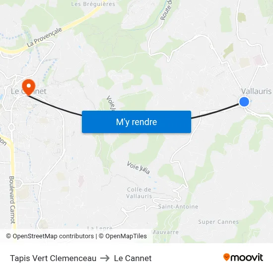 Tapis Vert Clemenceau to Le Cannet map