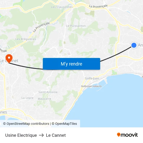 Usine Electrique to Le Cannet map