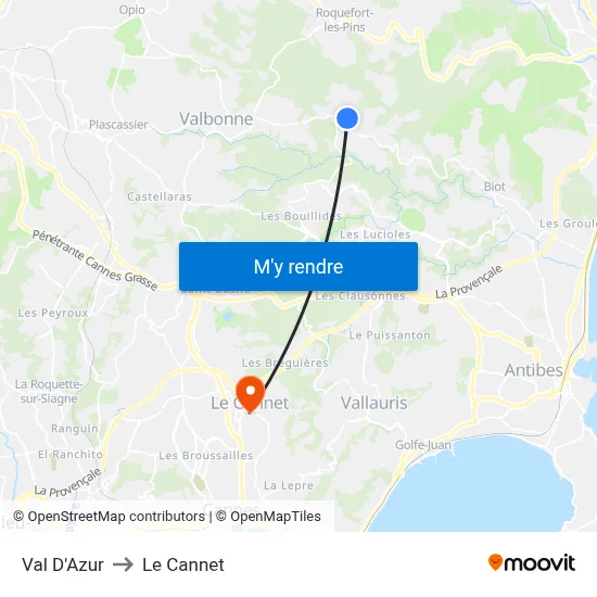 Val D'Azur to Le Cannet map