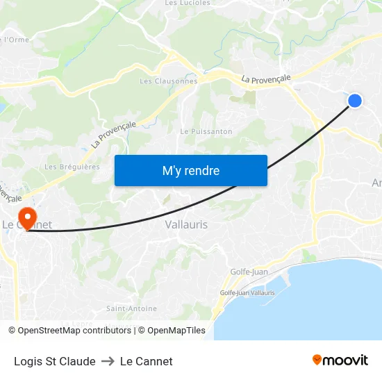 Logis St Claude to Le Cannet map