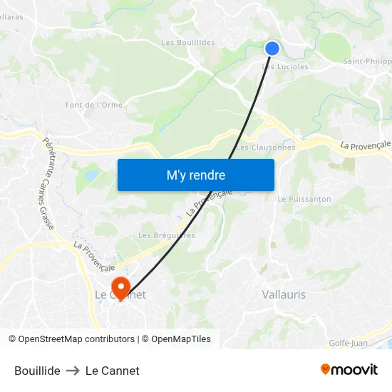 Bouillide to Le Cannet map