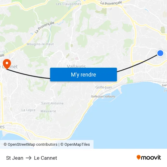 St Jean to Le Cannet map