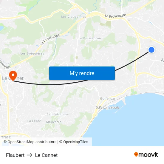 Flaubert to Le Cannet map