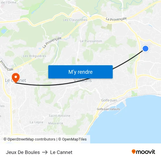 Jeux De Boules to Le Cannet map