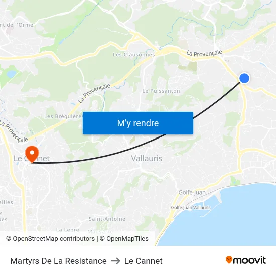 Martyrs De La Resistance to Le Cannet map