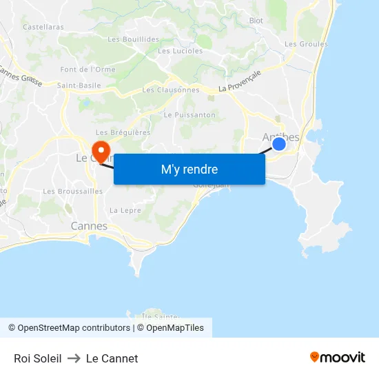 Roi Soleil to Le Cannet map