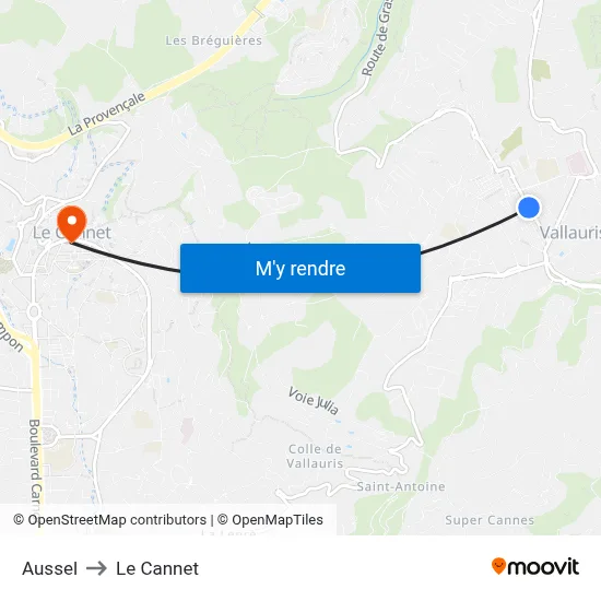 Aussel to Le Cannet map