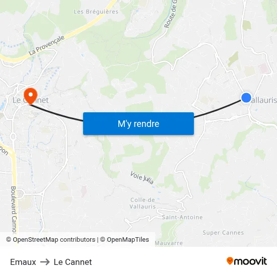 Emaux to Le Cannet map