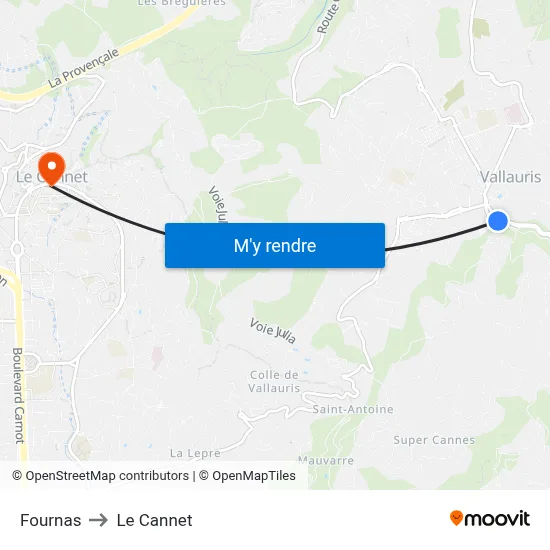 Fournas to Le Cannet map