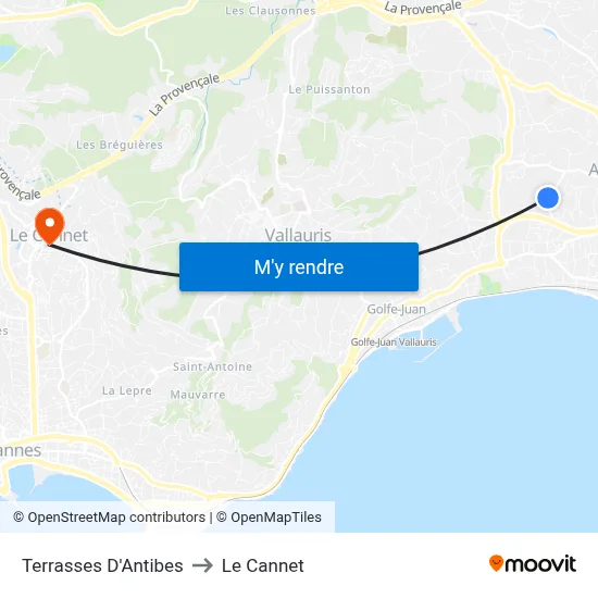 Terrasses D'Antibes to Le Cannet map