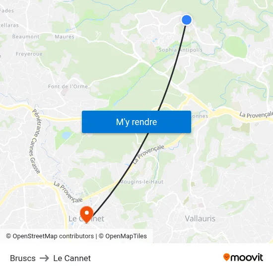 Bruscs to Le Cannet map