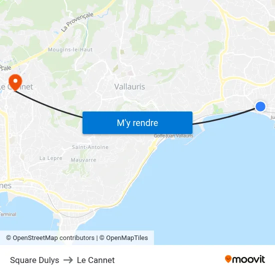 Square Dulys to Le Cannet map