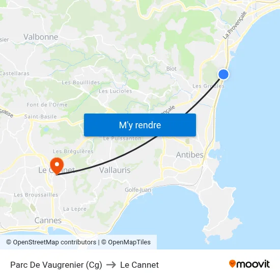 Parc De Vaugrenier to Le Cannet map