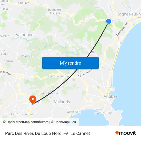Parc Des Rives Du Loup Nord to Le Cannet map