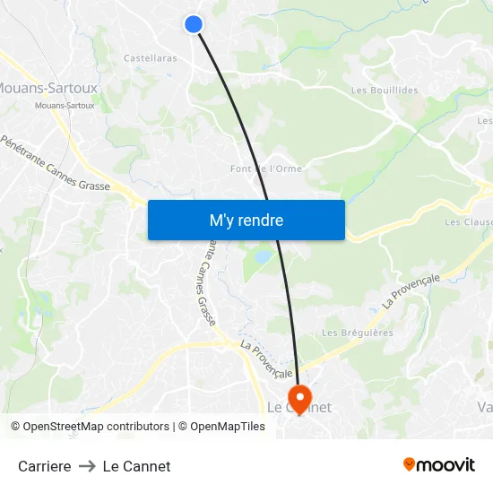Carriere to Le Cannet map