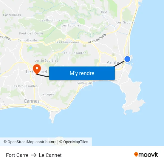 Fort Carre to Le Cannet map