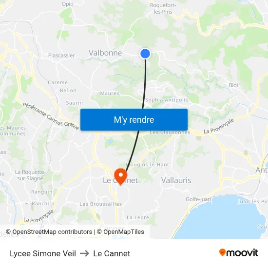 Lycee Simone Veil to Le Cannet map