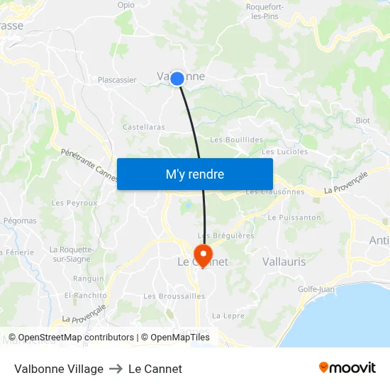 Valbonne Village to Le Cannet map