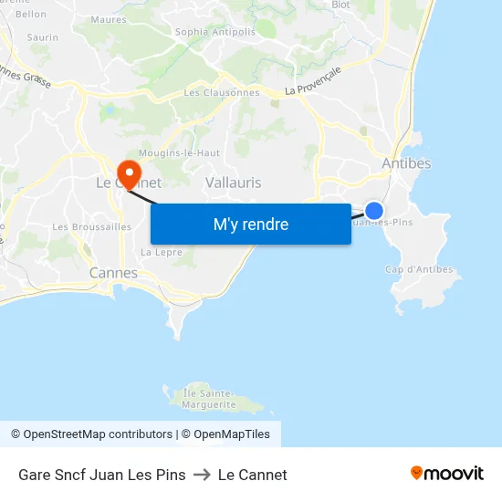 Gare Sncf Juan Les Pins to Le Cannet map