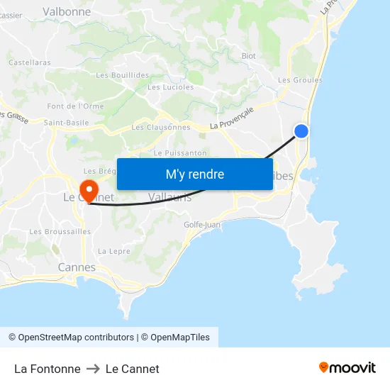 La Fontonne to Le Cannet map