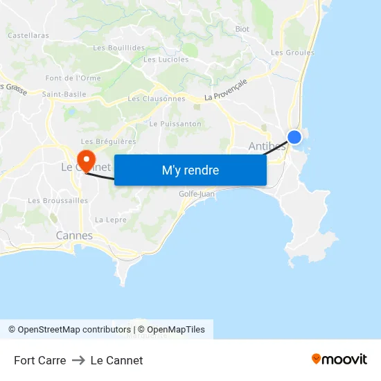 Fort Carre to Le Cannet map