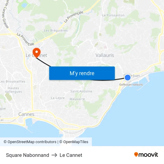 Square Nabonnand to Le Cannet map