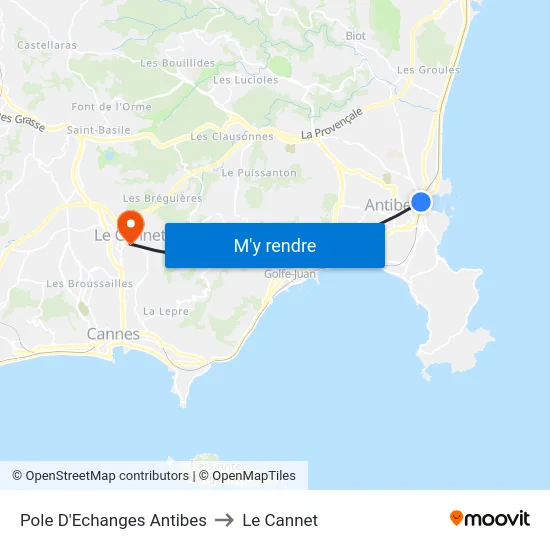 Pole D'Echanges Antibes to Le Cannet map
