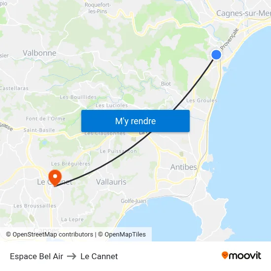 Espace Bel Air to Le Cannet map