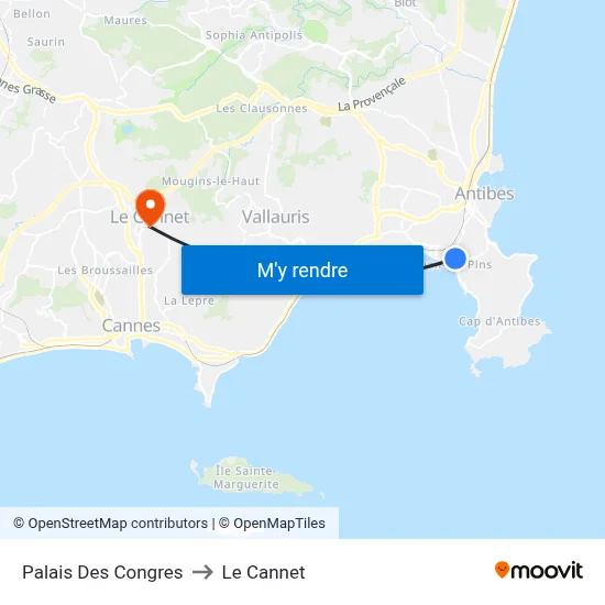 Palais Des Congres to Le Cannet map